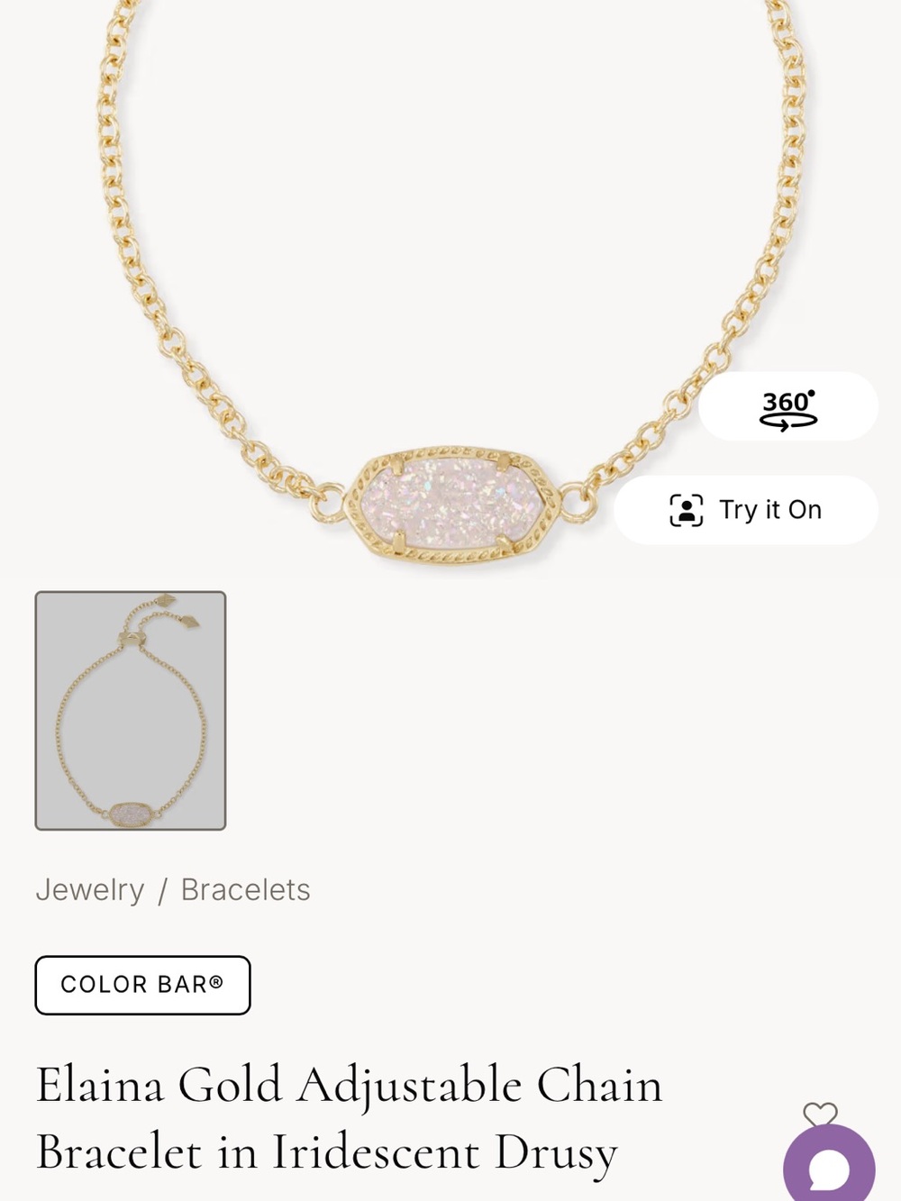 Kendra Scott Elaina Gold Druzy Adjustable Bracelet - Picture 3 of 3